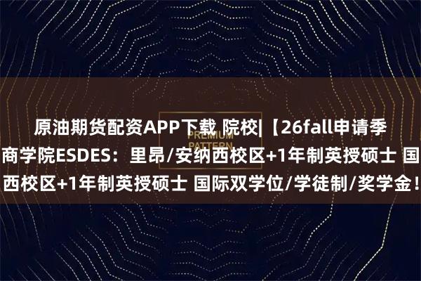 原油期货配资APP下载 院校|【26fall申请季】里昂社会经济发展高等商学院ESDES：里昂/安纳西校区+1年制英授硕士 国际双学位/学徒制/奖学金！